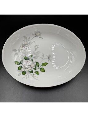 Vintage Sone China Japan Platinum Trim White Rose Oval Serving Bowl 1873